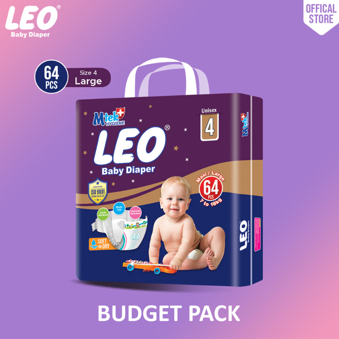 Leo Budget Pack Baby Diaper – Size 4, Large – 64 Pcs