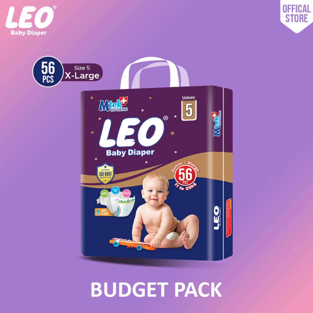 Leo Budget Pack Baby Diaper – Size 5, X-Large – 56 Pcs