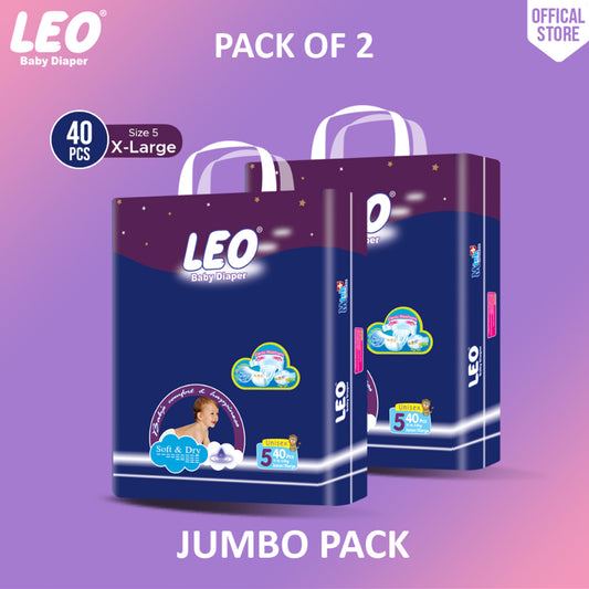 Leo Jumbo Pack Baby Diaper – Size 5, X-Large – 40 Pcs (Pack of 2)