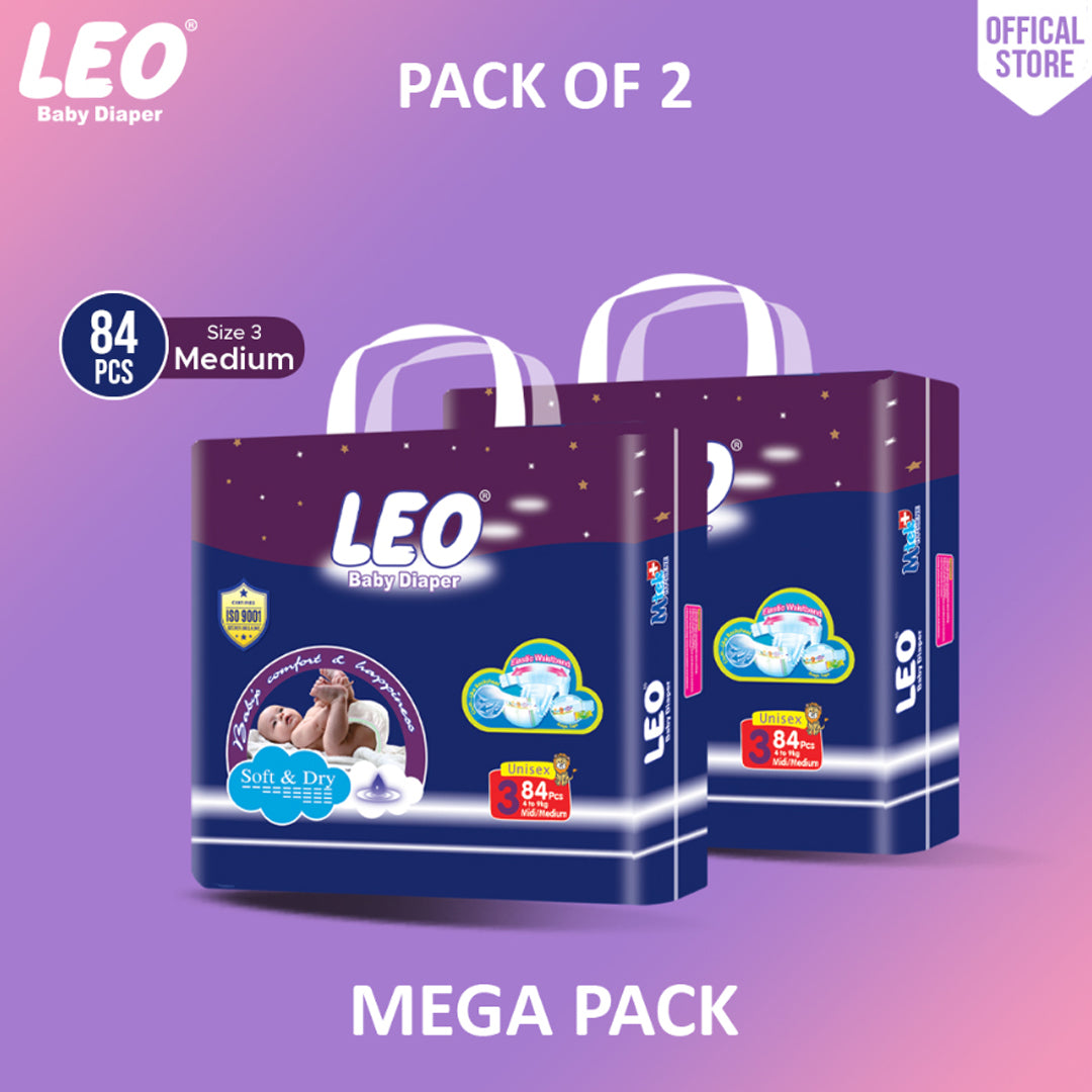 Leo Mega Pack Baby Diaper – Size 3, Medium – 84 Pcs (Pack of 2)