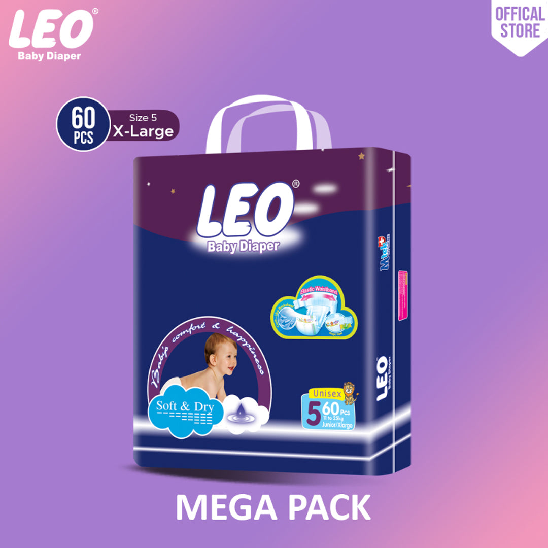 Leo Mega Pack Baby Diaper – Size 5, X-Large – 60 Pcs