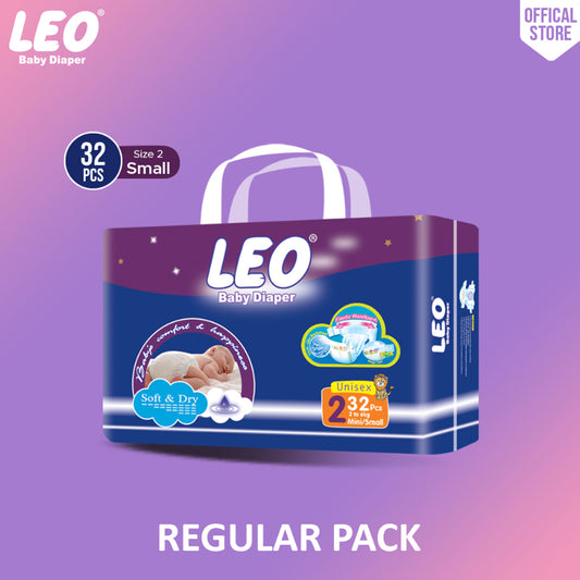Leo Regular Pack Baby Diaper – Size 2, Small – 32 Pcs