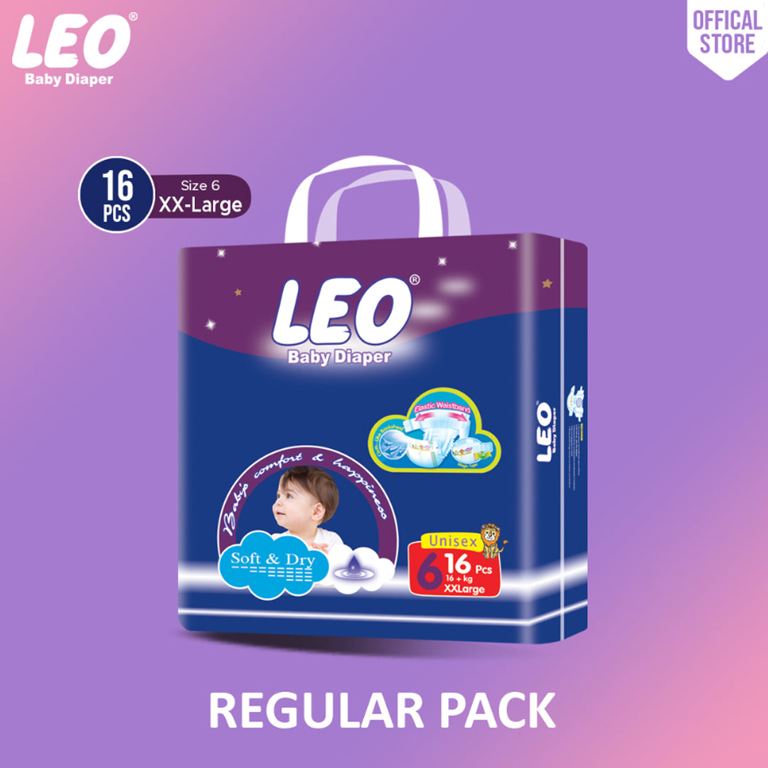 Leo Regular Pack Baby Diaper – Size 6, XX-Large – 16 Pcs