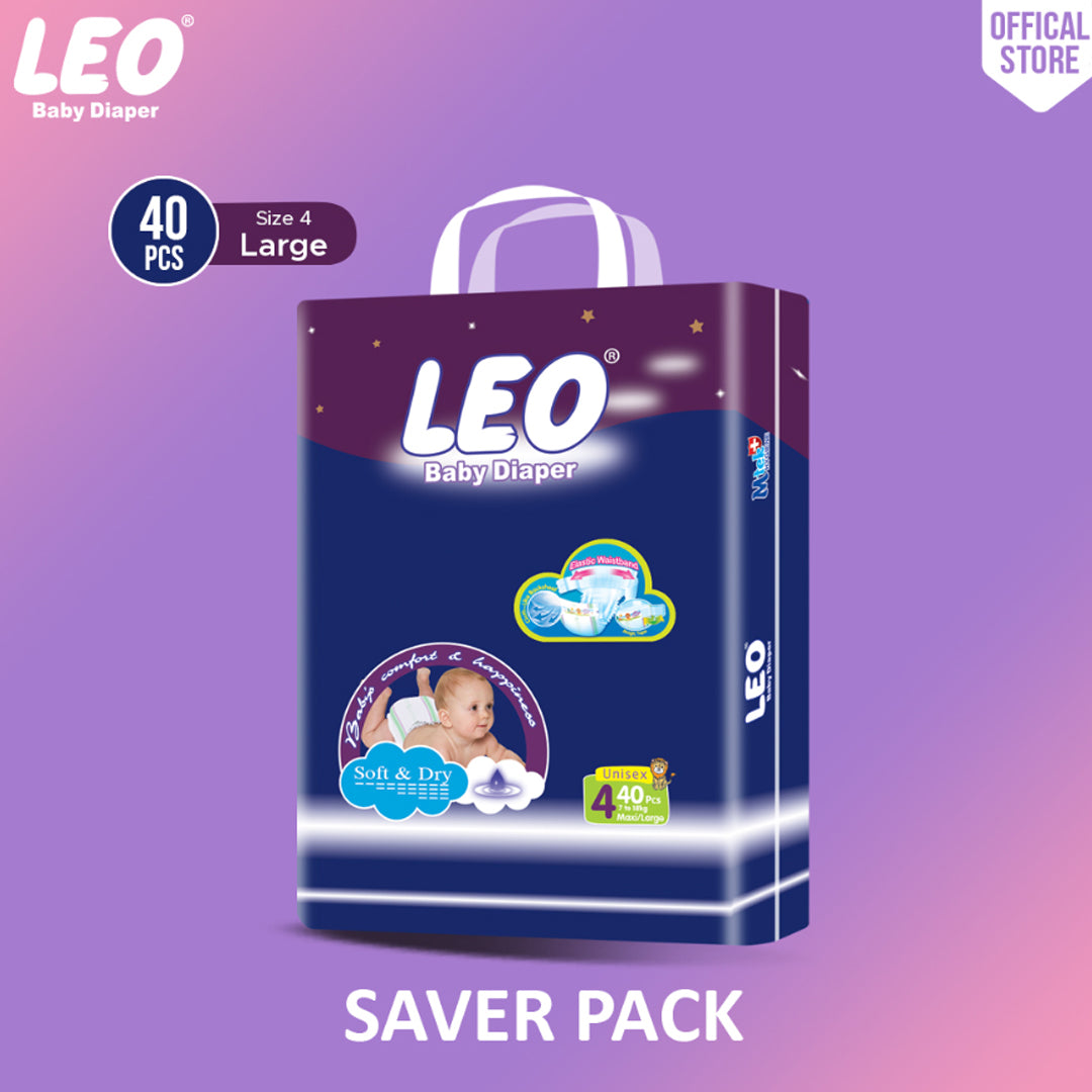 Leo Saver Pack Baby Diaper – Size 4, Large – 40 Pcs