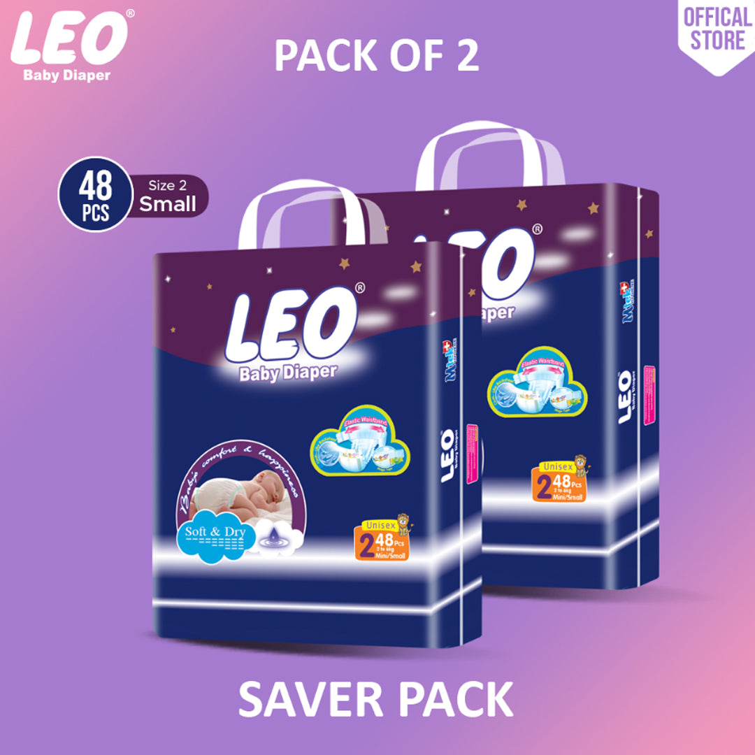 Leo Saver Pack Baby Diaper – Size 2, Small – 48 Pcs (Pack of 2)