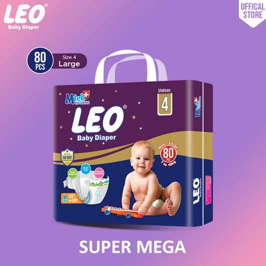 Leo Super Mega Pack Baby Diaper – Size 4, Large – 80 Pcs