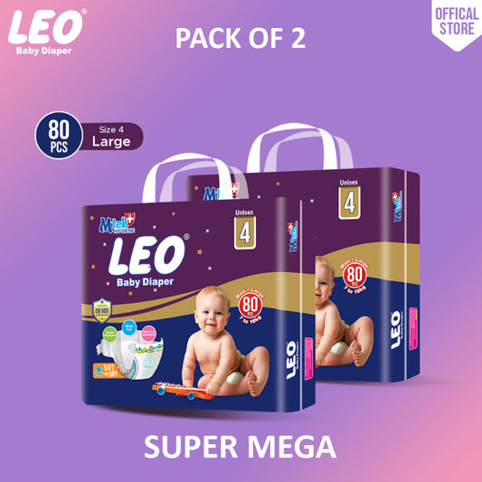 Leo Super Mega Pack Baby Diaper – Size 4, Large – 80 Pcs (Pack of 2)
