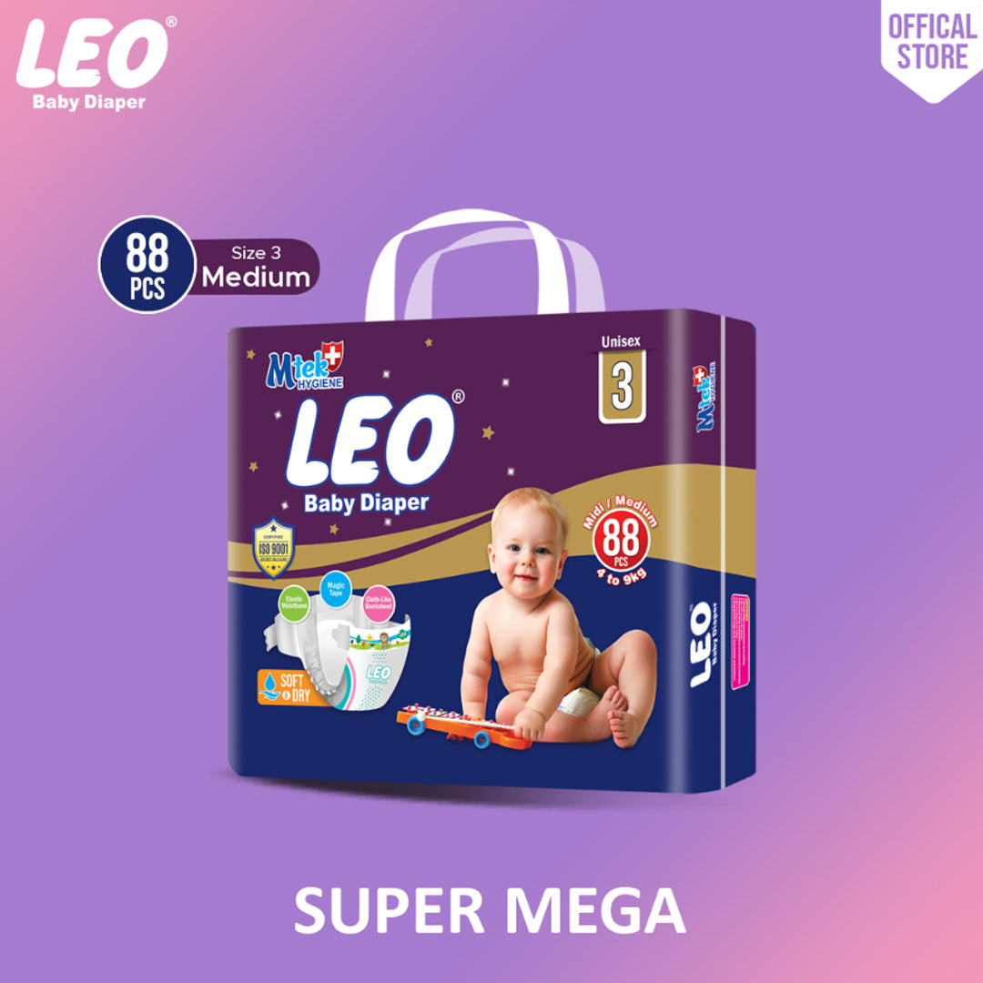 Leo Super Mega Pack Baby Diaper – Size 3, Medium – 88 Pcs