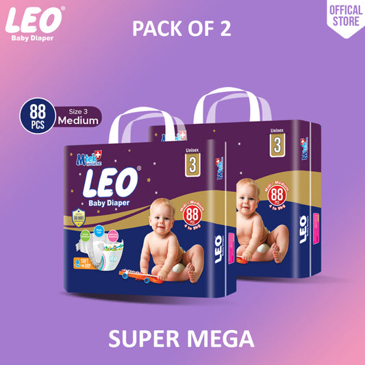 Leo Super Mega Pack Baby Diaper – Size 3, Medium – 88 Pcs (Pack of 2)