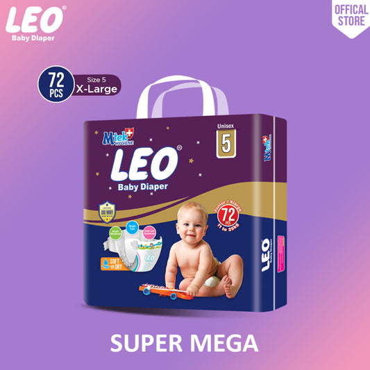 Leo Super Mega Pack Baby Diaper – Size 5, X-Large – 72 Pcs