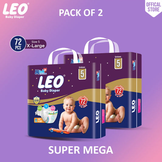 Leo Super Mega Pack Baby Diaper – Size 5, X-Large – 72 Pcs (Pack of 2)