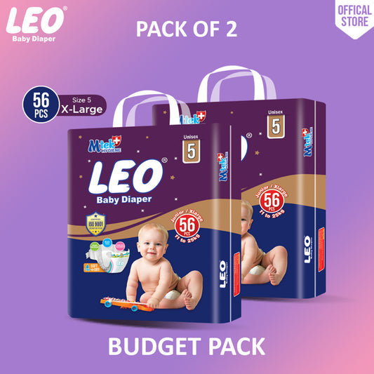 Leo Budget Pack Baby Diaper – Size 5, X-Large – 56 Pcs (Pack of 2)