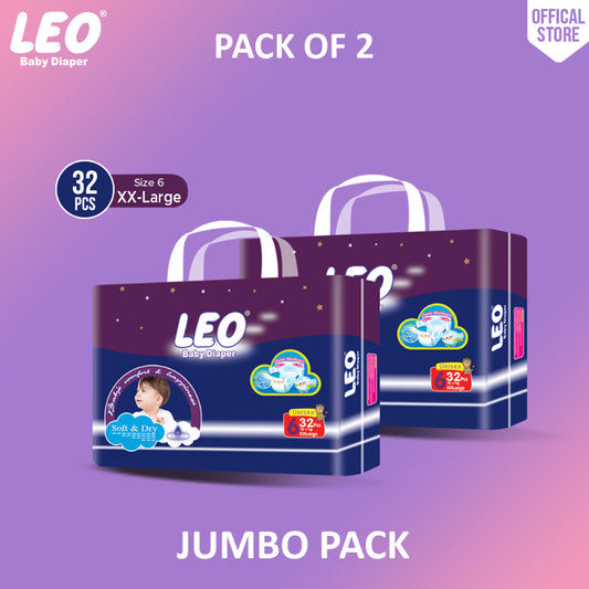 Leo Jumbo Pack Baby Diaper – Size 6, XX-Large – 32 Pcs (Pack of 2)