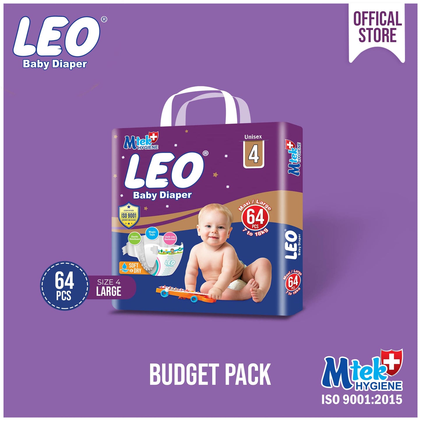 Leo Budget Pack Baby Diaper – Size 4, Large – 64 Pcs
