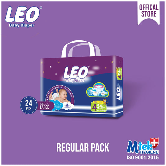 Leo Regular Pack Baby Diaper – Size 4, Large – 24 Pcs