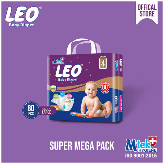 Leo Super Mega Pack Baby Diaper – Size 4, Large – 80 Pcs