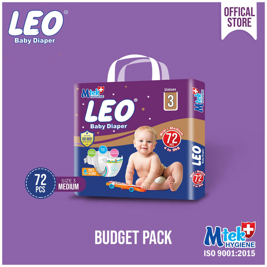 Leo Budget Pack Baby Diaper – Size 3, Medium – 72 Pcs