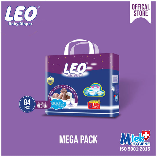 Leo Mega Pack Baby Diaper – Size 3, Medium – 84 Pcs