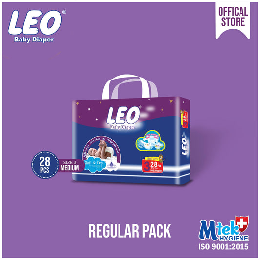 Leo Regular Pack Baby Diaper – Size 3, Medium – 28 Pcs