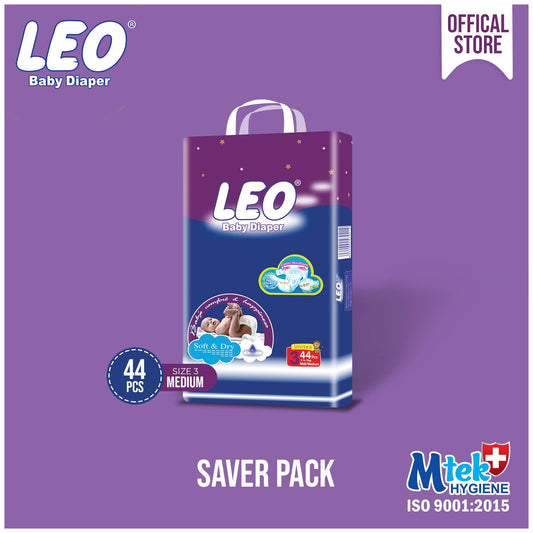 Leo Saver Pack Baby Diaper – Size 3, Medium – 44 Pcs