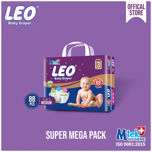 Leo Super Mega Pack Baby Diaper – Size 3, Medium – 88 Pcs