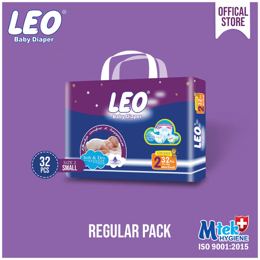 Leo Regular Pack Baby Diaper – Size 2, Small – 32 Pcs