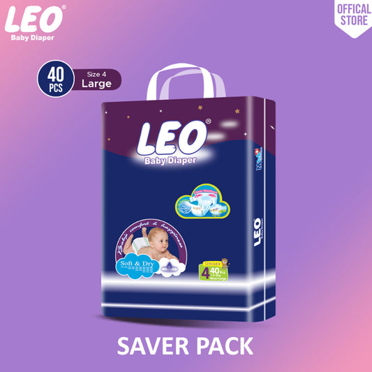 Leo Saver Pack Baby Diaper – Size 4, Large – 40 Pcs