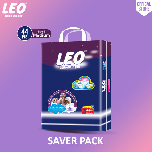 Leo Saver Pack Baby Diaper – Size 3, Medium – 44 Pcs