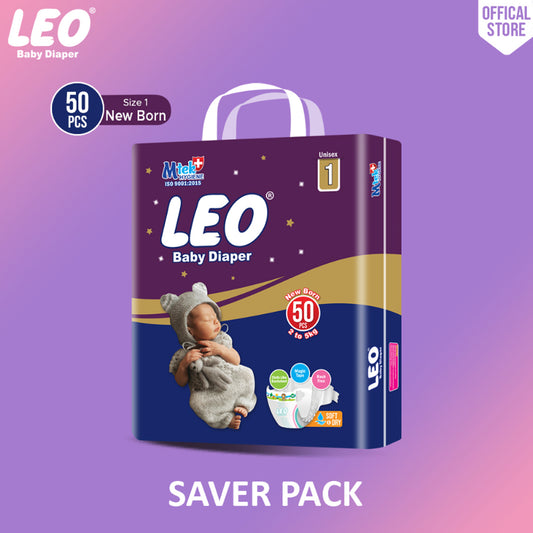 Leo Saver Pack Baby Diaper – Size 1, NewBorn – 50 Pcs