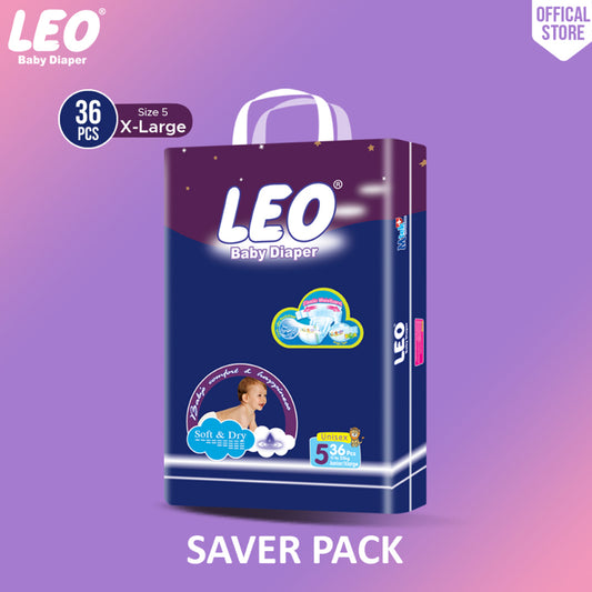 Leo Saver Pack Baby Diaper – Size 5, X-Large – 36 Pcs