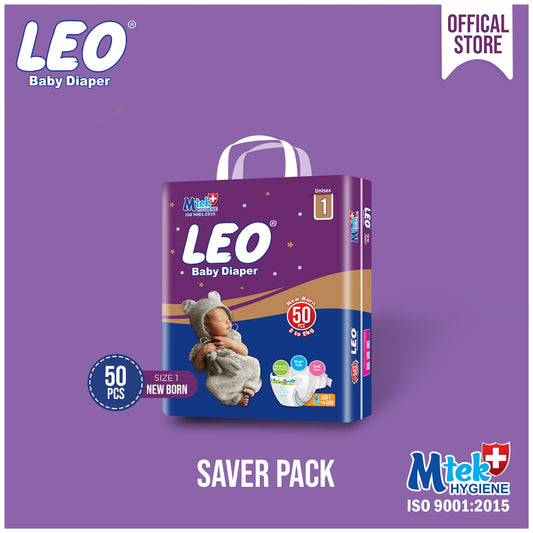 Leo Saver Pack Baby Diaper – Size 1, NewBorn – 50 Pcs