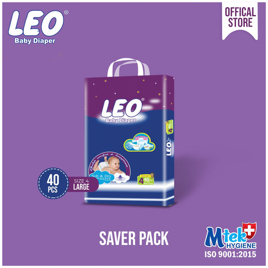 Leo Saver Pack Baby Diaper – Size 4, Large – 40 Pcs