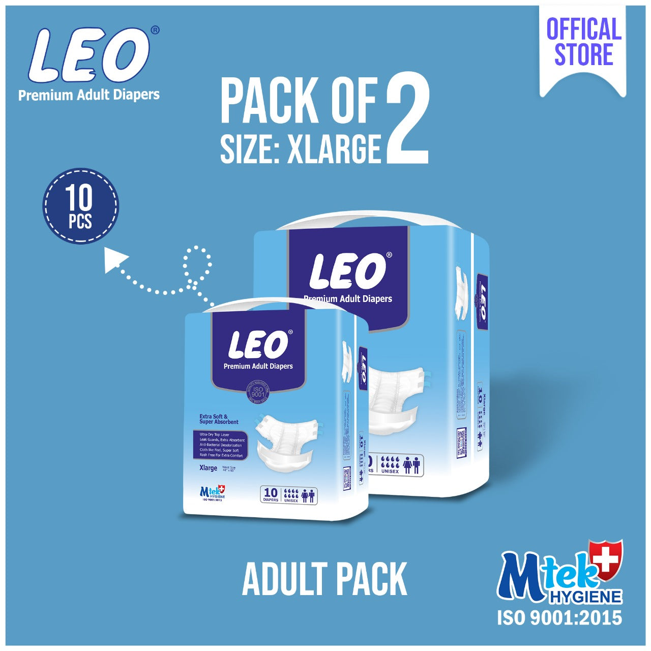 Leo Adults Diaper – Size – 5, X-Large – 10 Pcs (Pack of 2)