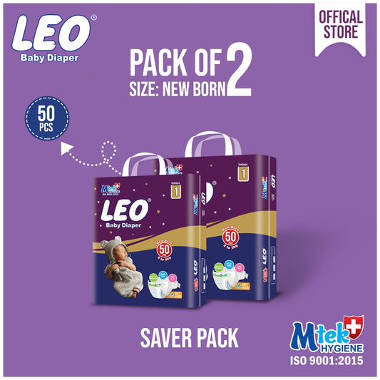 Leo Saver Pack Baby Diaper – Size 1, NewBorn – 50 Pcs (Pack of 2)