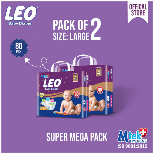 Leo Super Mega Pack Baby Diaper – Size 4, Large – 80 Pcs (Pack of 2)