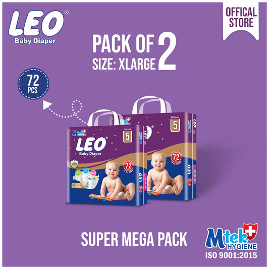Leo Super Mega Pack Baby Diaper – Size 5, X-Large – 72 Pcs (Pack of 2)