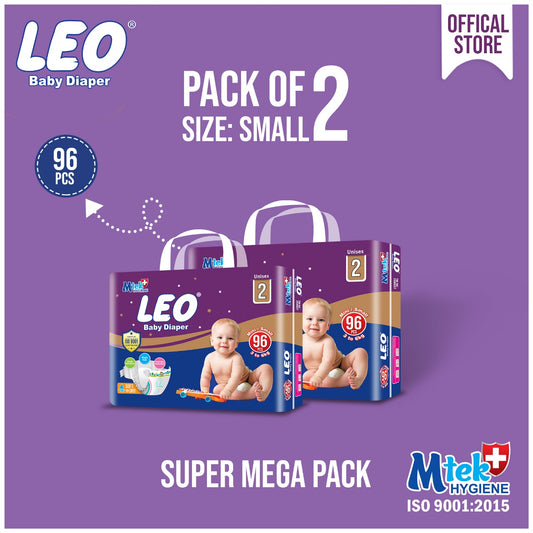Leo Super Mega Pack Baby Diaper – Size 2, Small – 96 Pcs (Pack of 2)