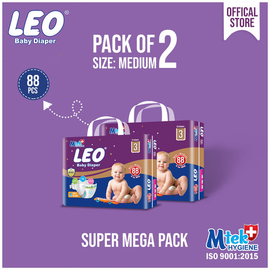 Leo Super Mega Pack Baby Diaper – Size 3, Medium – 88 Pcs (Pack of 2)