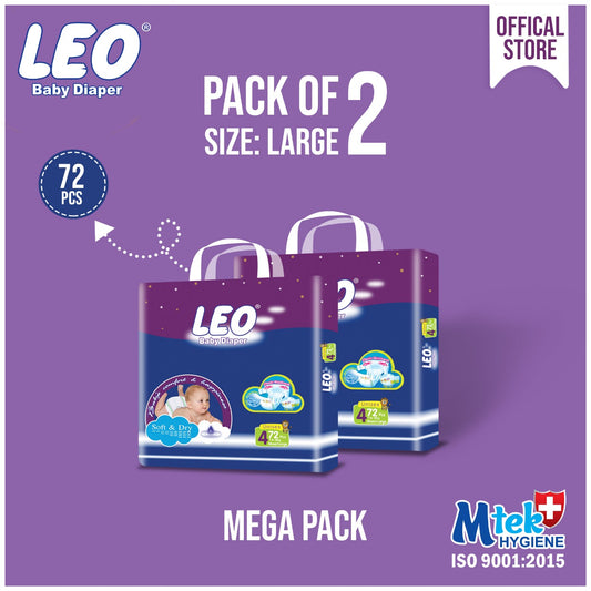 Leo Mega Pack Baby Diaper – Size 4, Large – 72 Pcs (Pack of 2)