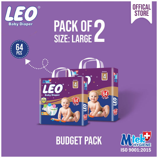 Leo Budget Pack Baby Diaper – Size 4, Large – 64 Pcs (Pack of 2)