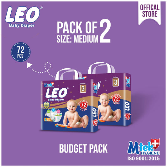 Leo Budget Pack Baby Diaper – Size 3, Medium – 72 Pcs (Pack of 2)