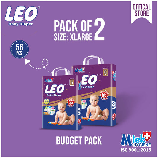 Leo Budget Pack Baby Diaper – Size 5, X-Large – 56 Pcs (Pack of 2)