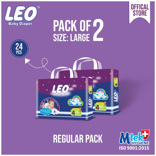 Leo Regular Pack Baby Diaper – Size 4, Large – 24 Pcs (Pack of 2)