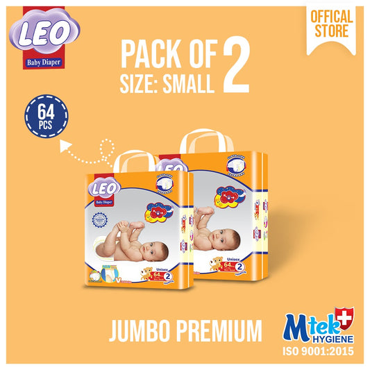 Leo Premium Jumbo – Size – 2, Small – 64 Pcs ( Pack of 2 )