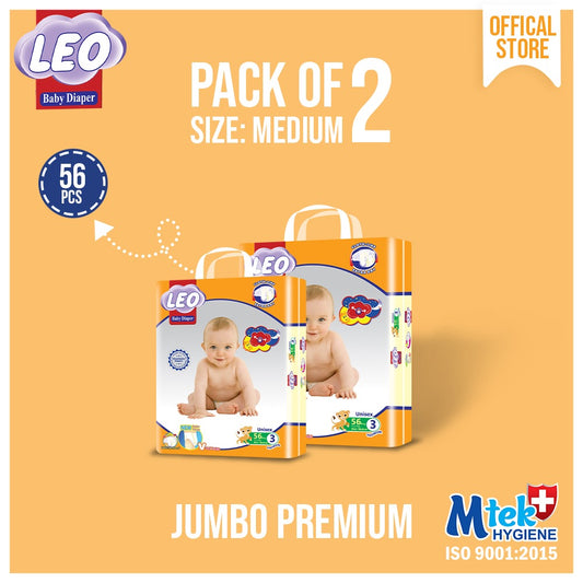 Leo Premium Jumbo – Size – 3, Medium – 56 Pcs (Pack of 2)
