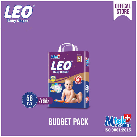 Leo Budget Pack Baby Diaper – Size 5, X-Large – 56 Pcs