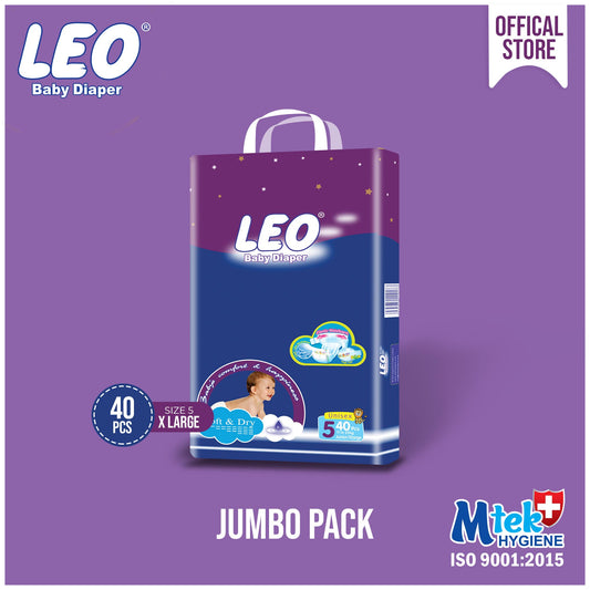 Leo Jumbo Pack Baby Diaper – Size 5, X-Large – 40 Pcs