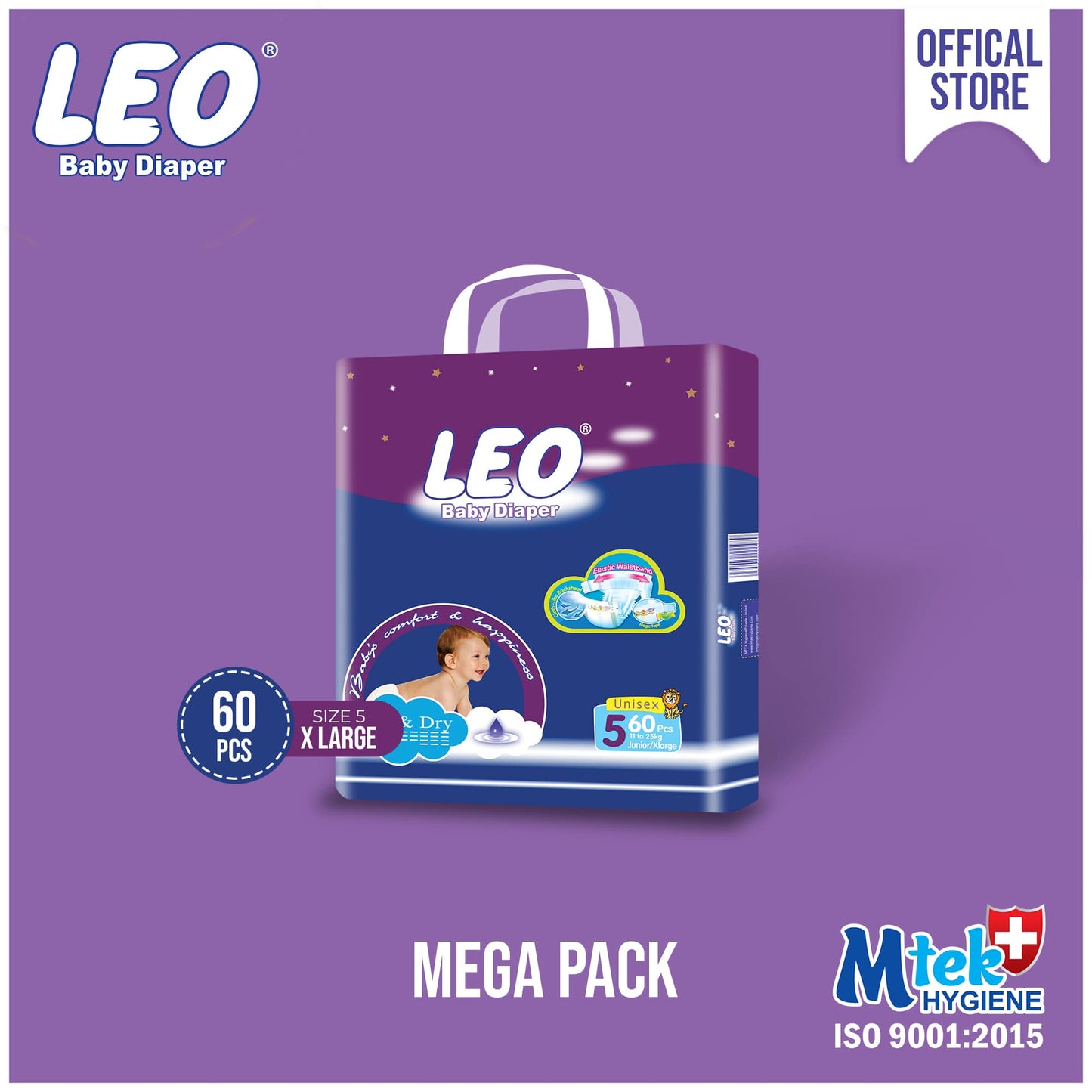Leo Mega Pack Baby Diaper – Size 5, X-Large – 60 Pcs