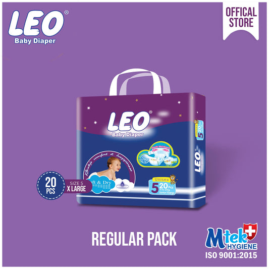 Leo Regular Pack Baby Diaper – Size 5, X-Large – 20 Pcs