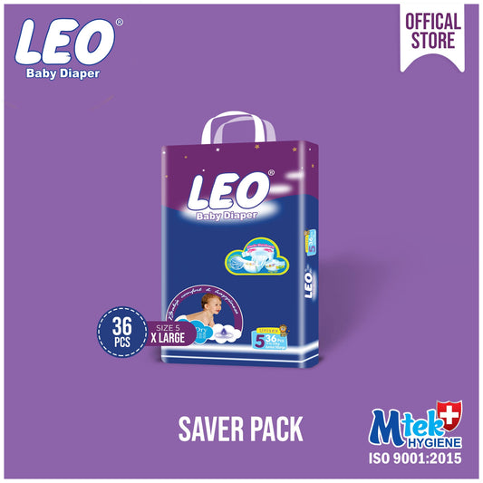 Leo Saver Pack Baby Diaper – Size 5, X-Large – 36 Pcs